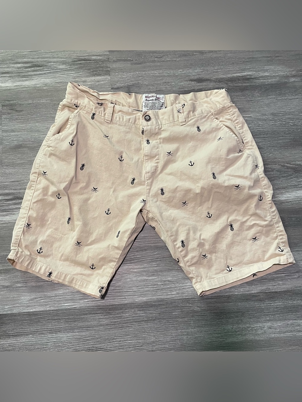 Bespoke Sport Men’s Khaki Chino Shorts Nautical Pineapple Anchor Print Size 38